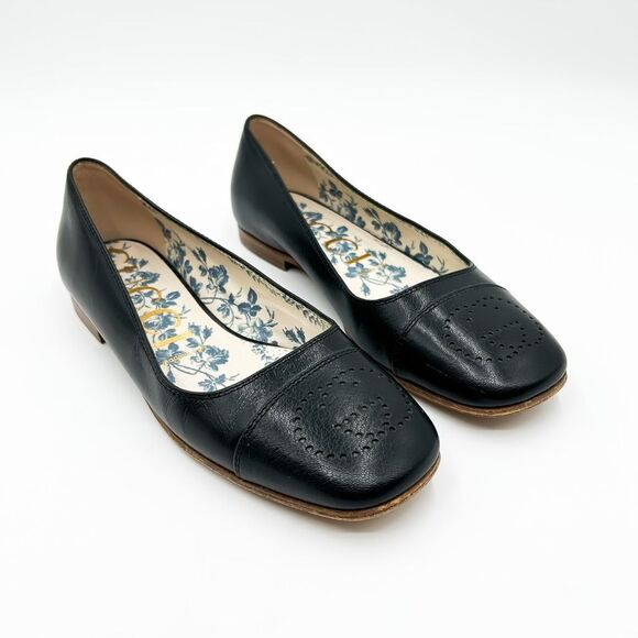 Gucci Hills GG Ballet Flat Black Cap Toe Double G Logo Leather 38, 8 - Picture 1 of 13